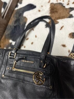 Michael Kors Black Leather Shoulder Bag with Gold Hardware
